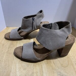 Women's Toms‎ Chunky Heels Taupe Open Toe Ankle Side Zip Size 11W